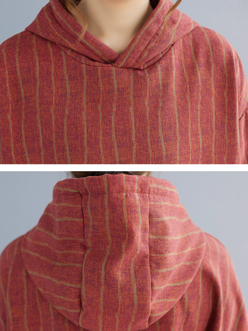 Striped Cotton Hooded Tunic Dress, Relaxed Oversized Minimal Weekend Chic