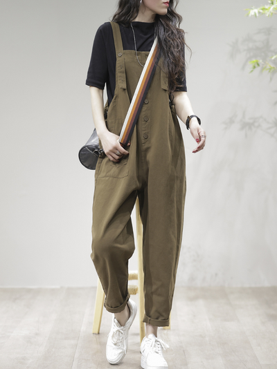 Stay Stylish and Comfortable Women's Loose Solid  Dungarees