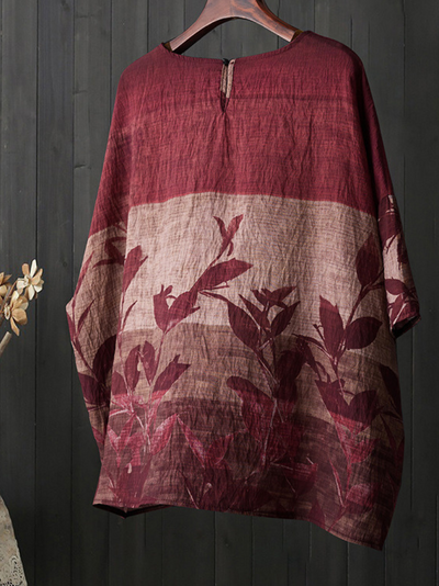 Women's Beauty Floral Printed Round Neck Shirt Tops