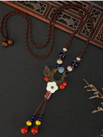 Chinese Aesthetic Ethnic Style Chain Women's Retro Hand-woven Chinese Style Ceramic Necklace Pendant