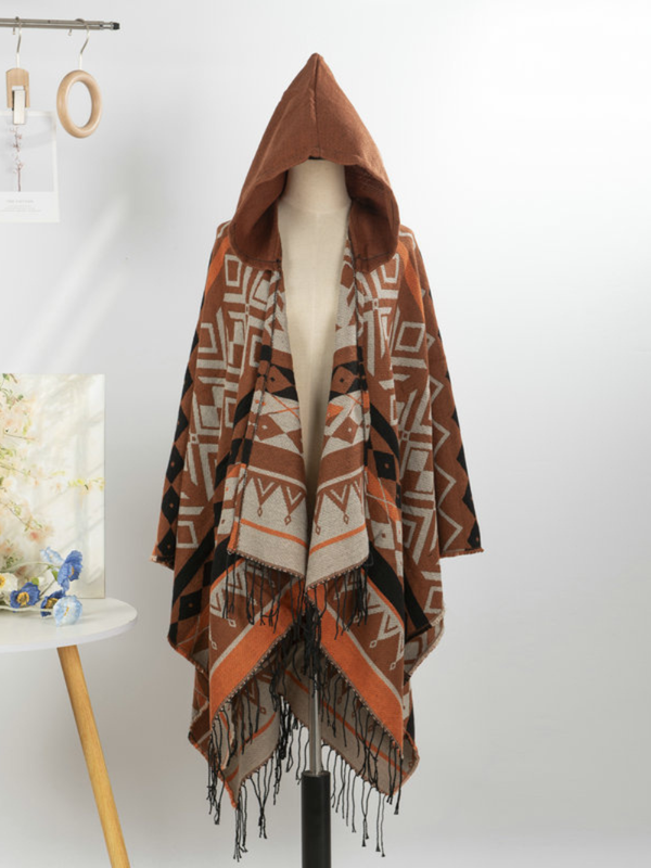 Cozy Weekend Hooded Poncho — Geometric Wrap with Effortless Fit