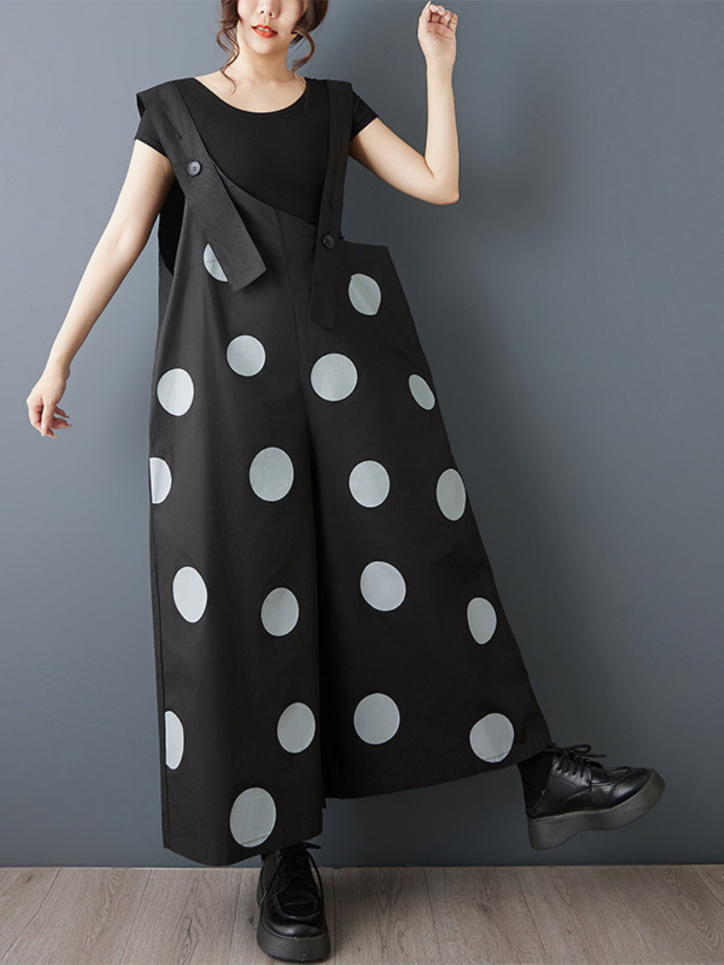 Modern Polka Dot Pinafore Dress with Wide A-line, Sculptural Silhouette