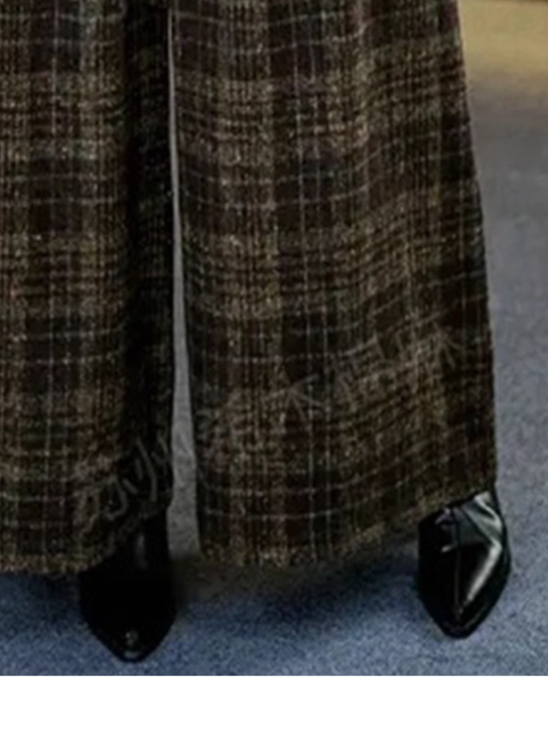 Chic High-Waist Plaid Wide-Leg Trousers, Tailored Polyester Palazzo Pants for Workdays