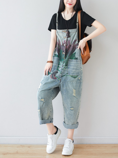 Women's Comfy Party Wear Printed Overalls Dungaree