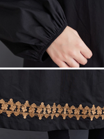 Embroidered Button-Front Shirt Dress with Lantern Sleeves, Chic and Elegant