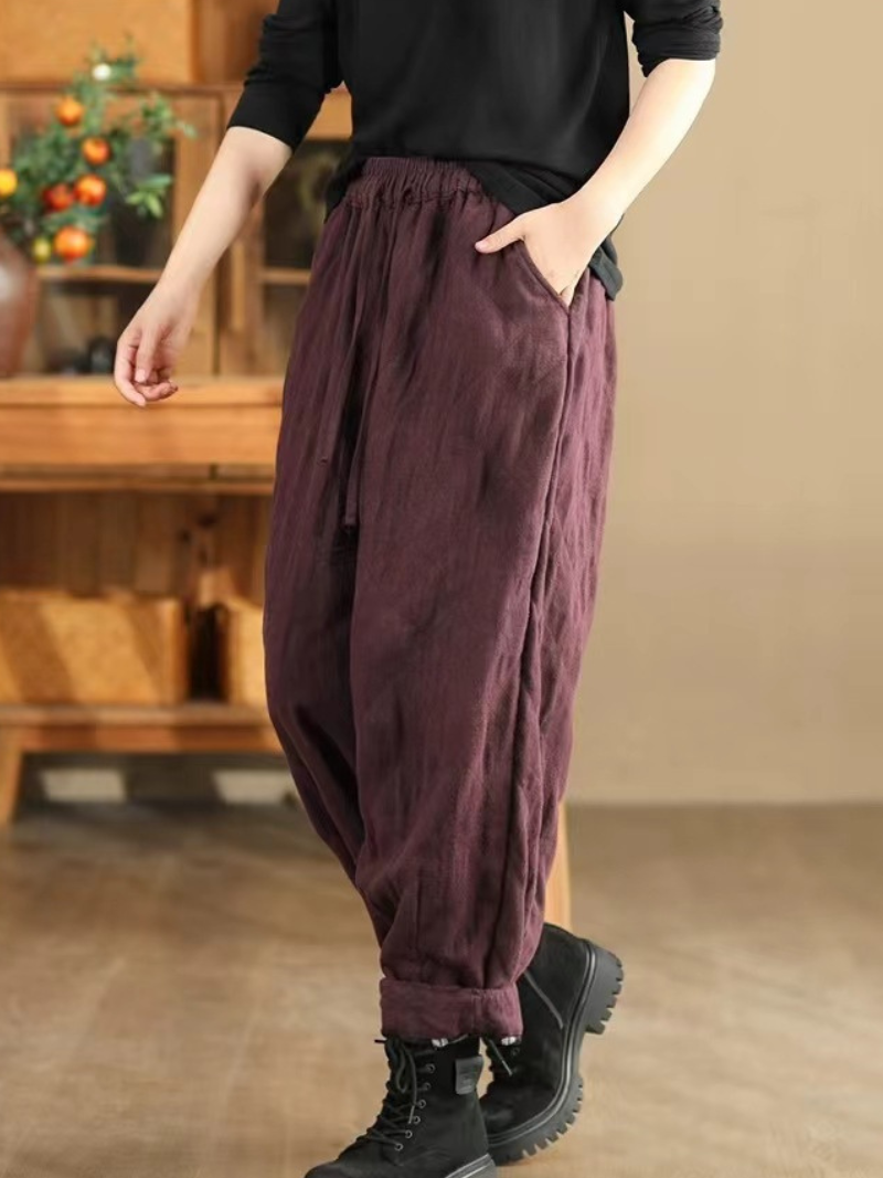 Artisan Cotton&Flax Relaxed Lantern Trousers – Women's Harem Pants with Pockets