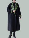 Women's Velvet Loose Lambswool Plaid Side Pockets Coat