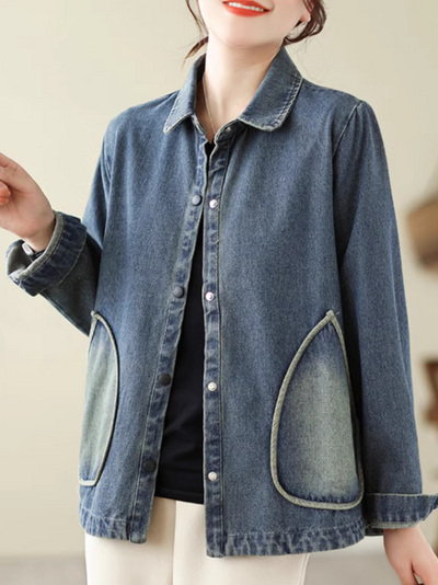 Women's Beautiful Side Pockets Denim Coat