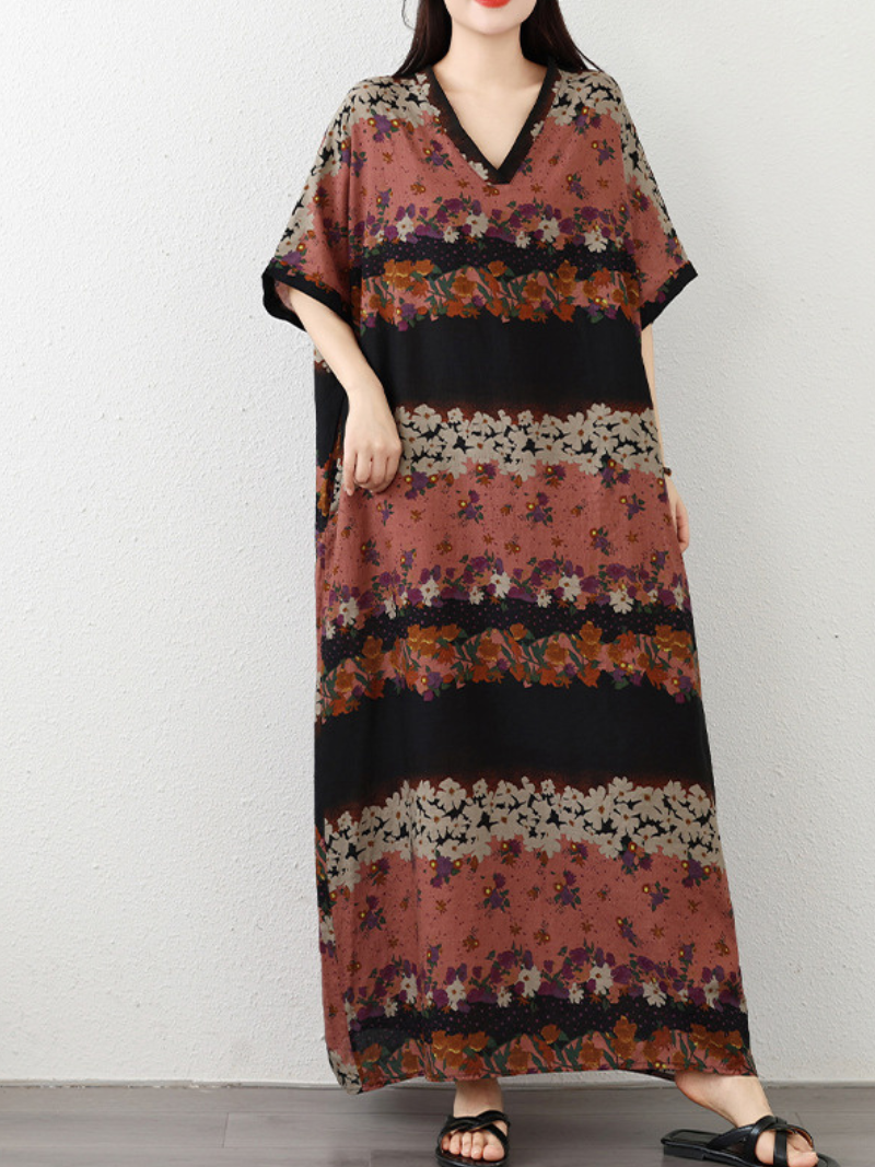 Breezy Weekend Maxi Kaftan Dress— Flowy Floral Dress with Forgiving Drape