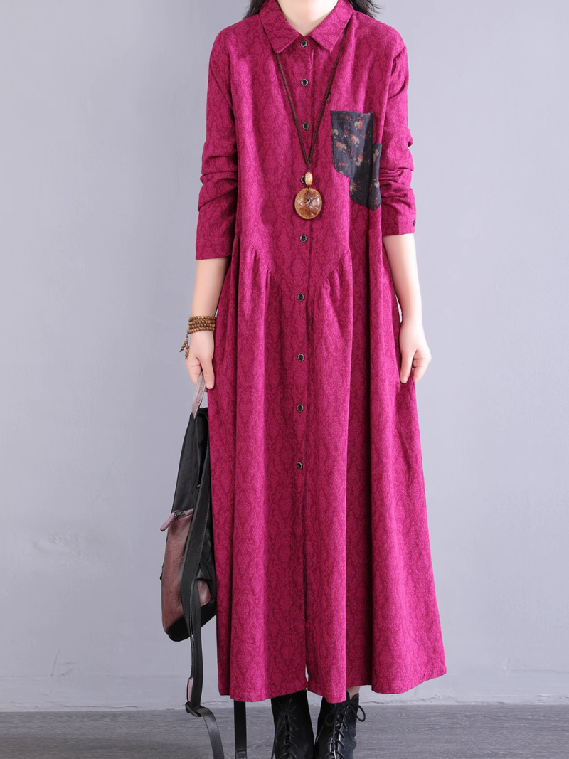 Women's Elegant Summer Side Pockets Button-Up A-Line Dress