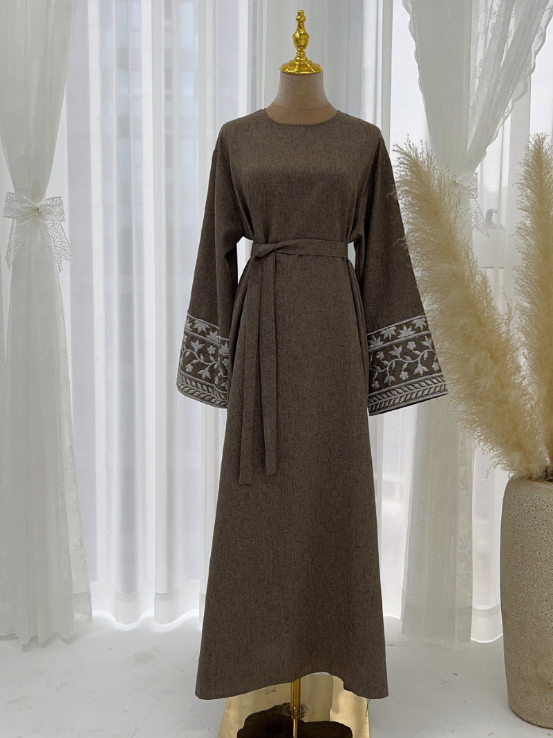 Women's Durability and Comfort Turkiye Dubai Embroidered Belt Abaya