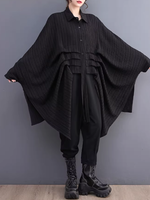 Oversized Pleated Shirt Tunic with Asymmetric Hem