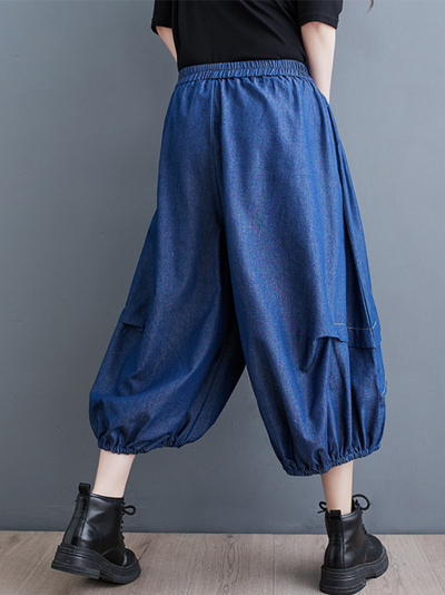 Women's Stylish Loose Three-Quarter Pockets Pants Bottom