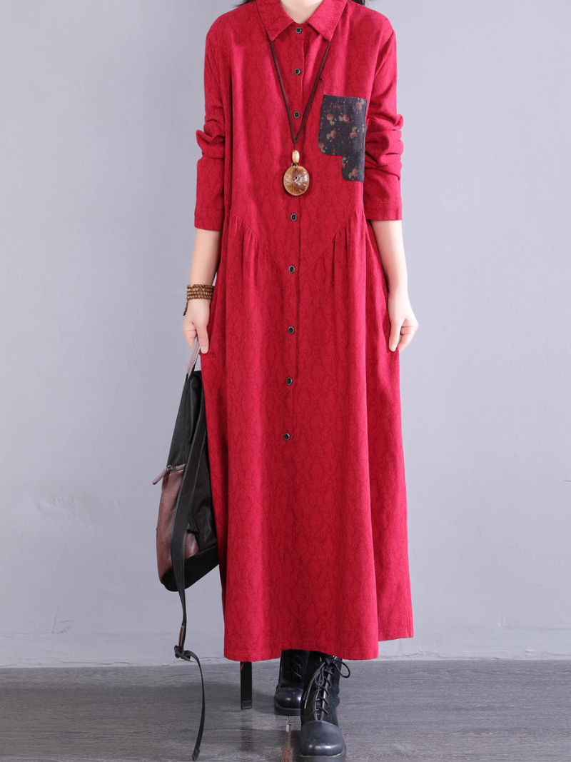 Women's Elegant Summer Side Pockets Button-Up A-Line Dress