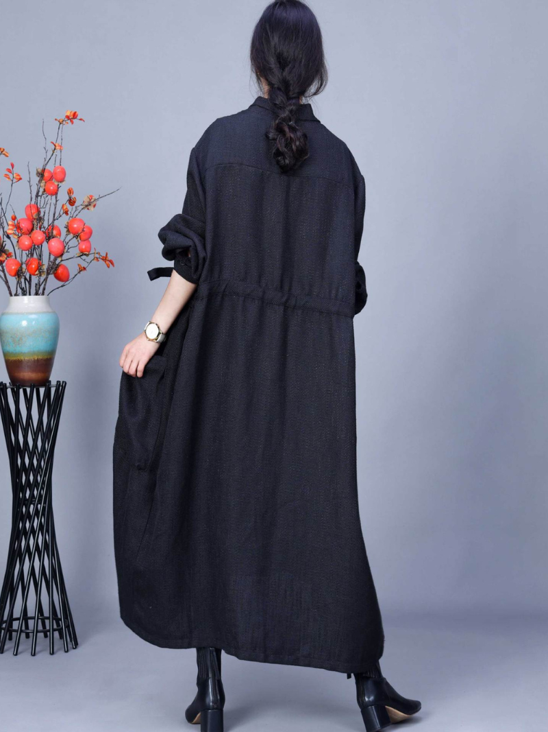 Women's Various Occasions Large Pocket Lace-Up Long Coat