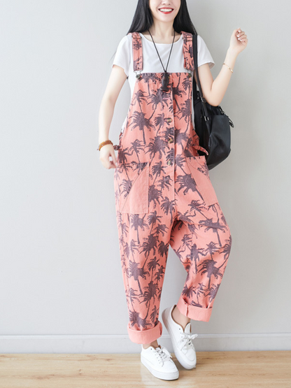 Loose Printed Overalls for Women - Relaxed Everyday Fit