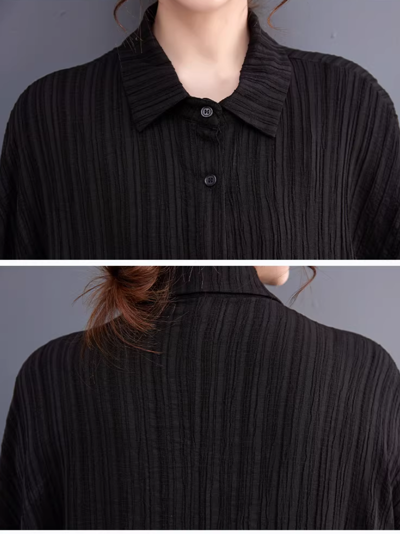 Oversized Pleated Shirt Tunic with Asymmetric Hem