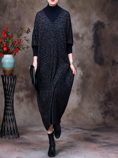 Women's collar Black Maxi Dress