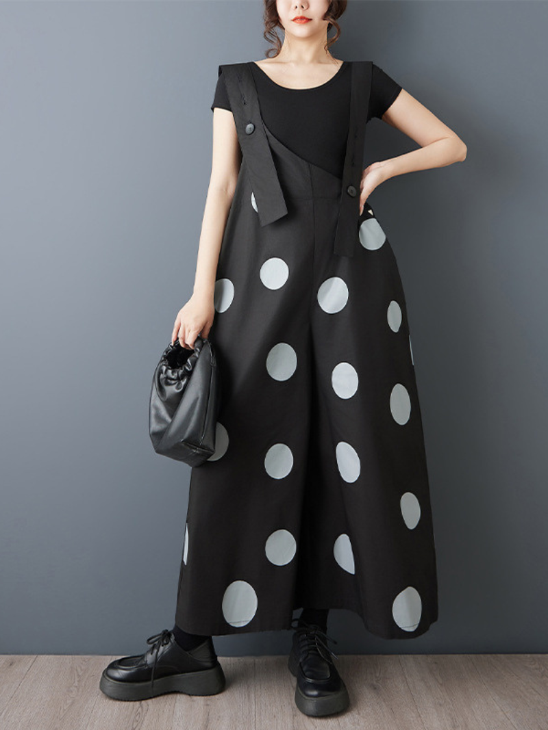 Modern Polka Dot Pinafore Dress with Wide A-line, Sculptural Silhouette