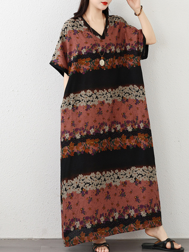 Breezy Weekend Maxi Kaftan Dress— Flowy Floral Dress with Forgiving Drape