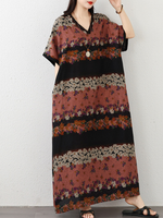 Breezy Weekend Maxi Kaftan Dress— Flowy Floral Dress with Forgiving Drape