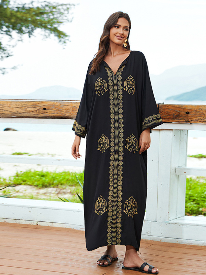 Women's Beach Casual Outings Long Embroidered A-Line Dress
