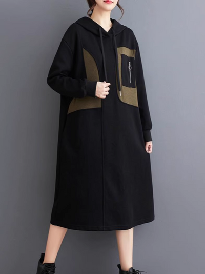 Women's Everyday Comfort Hooded Mid-Length A-Line Dress