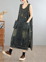 Everyday Ease Denim Dress — Artful Embroidery, Effortless Fit and Pockets