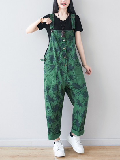 Loose Printed Overalls for Women - Relaxed Everyday Fit