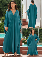 Robe de Kaftan de couleur solide de grande taille de grande taille des femmes