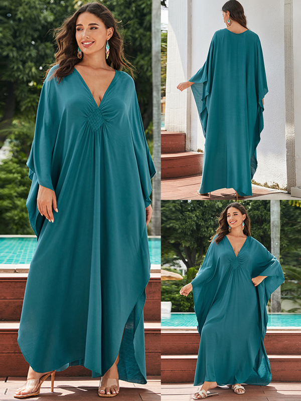 Women's Generous Loose Large Size Solid Color Kaftan Dress