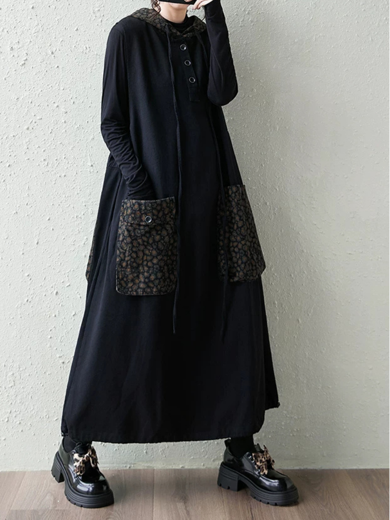 Weekend-to-Evening Maxi Hoodie Dress — Relaxed, Artful and Flattering Denim Cotton