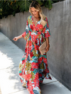 Women's Vintage Sweet Flower Maxi Dress With Belt