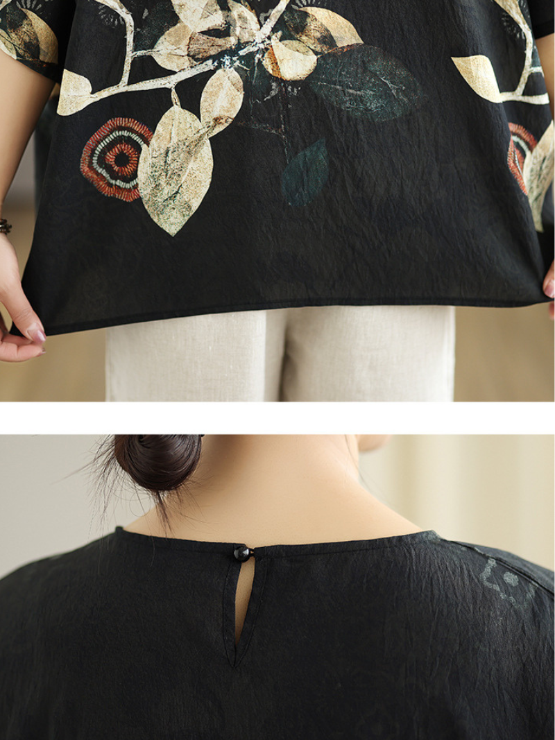 Weekend-to-Work Confidence Blouse — Flowy Chiffon Blend, Artful Botanical Print Style