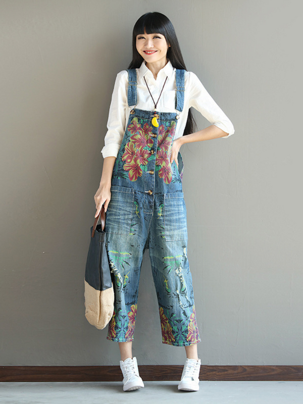 Chic & Casual Printed Denim Overall for Women | Eva Trends