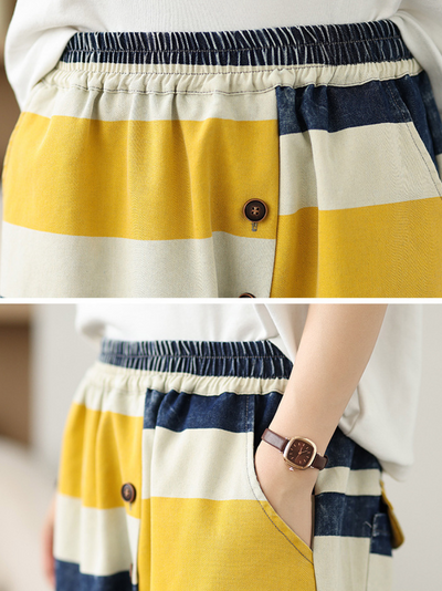 Women's Soft and Fashionable Elastic Waist Stripes Bottom