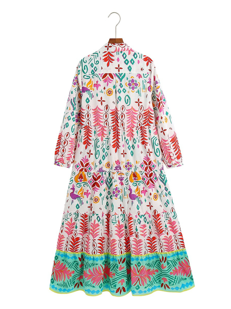 Women's Fashionable Summer Long-sleeved Printed Smock Dress