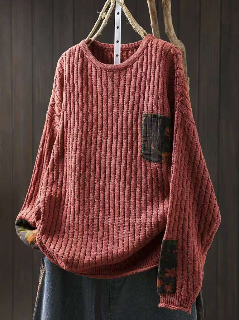 Chic Women’s Cotton Sweater with Contrast Pocket