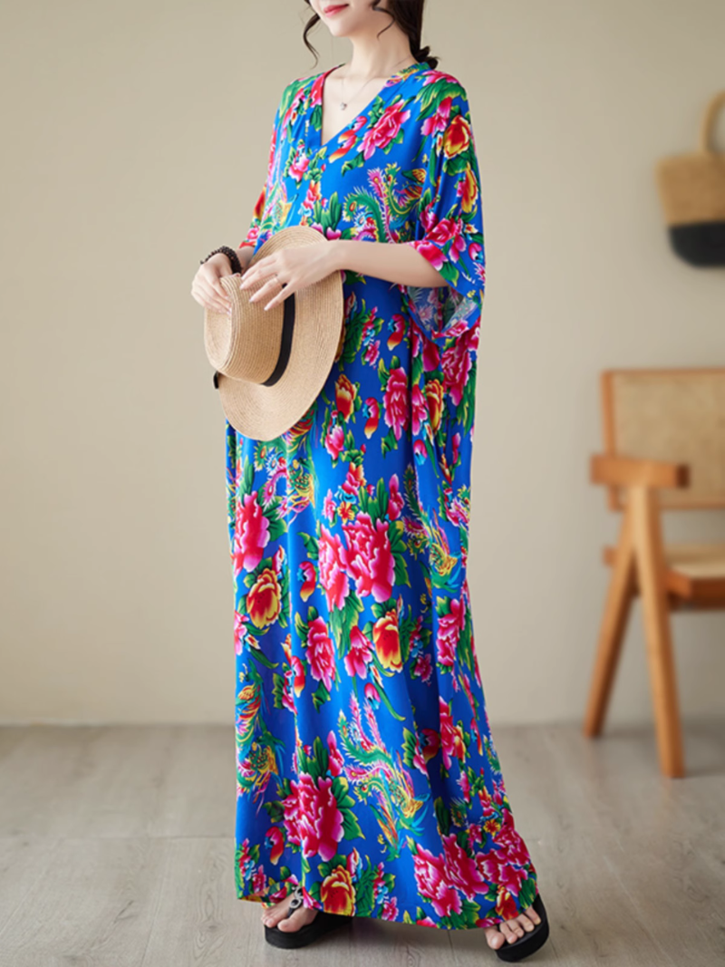 Elegance and Cool Women's Flower Kaftan Dress