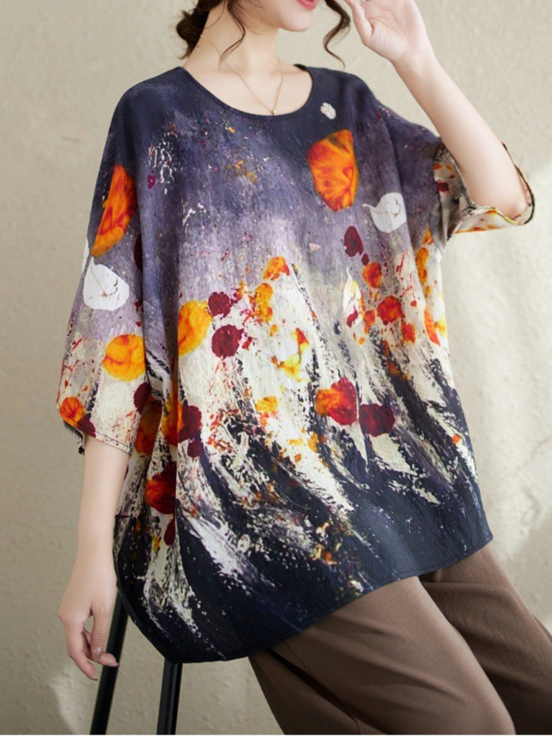 Women's Casual Versatility Beauty Floral Printed Round Neck Tops