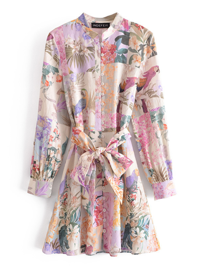 Robe de chemise à ceinture imprimée à chaque fille élégante de chaque élégante