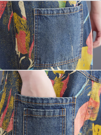 Women's Pockets Printed Dungarees