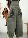 Women's Summer Loose Pants With Flower Pockets Overall Dungaree