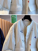 Chic Quilted Jacket, Embroidered Oversized Silhouette with Patch Pockets, Cotton-Poly