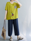 Women's Summer Embroidery & Cat Style T-Shirt Top