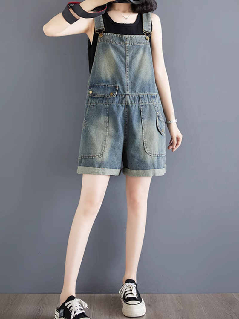 Women's Trendy & Baggy Denim bib's Shorts Overall Dungaree