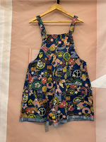 Graphic Print Short Dungarees - NYC Patchwork Denim Style