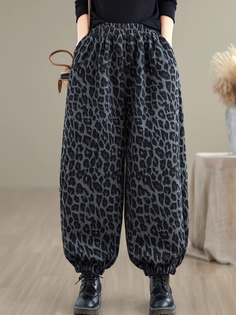 Leopard Print Balloon Jogger Pants for Women in Stretch Fabric