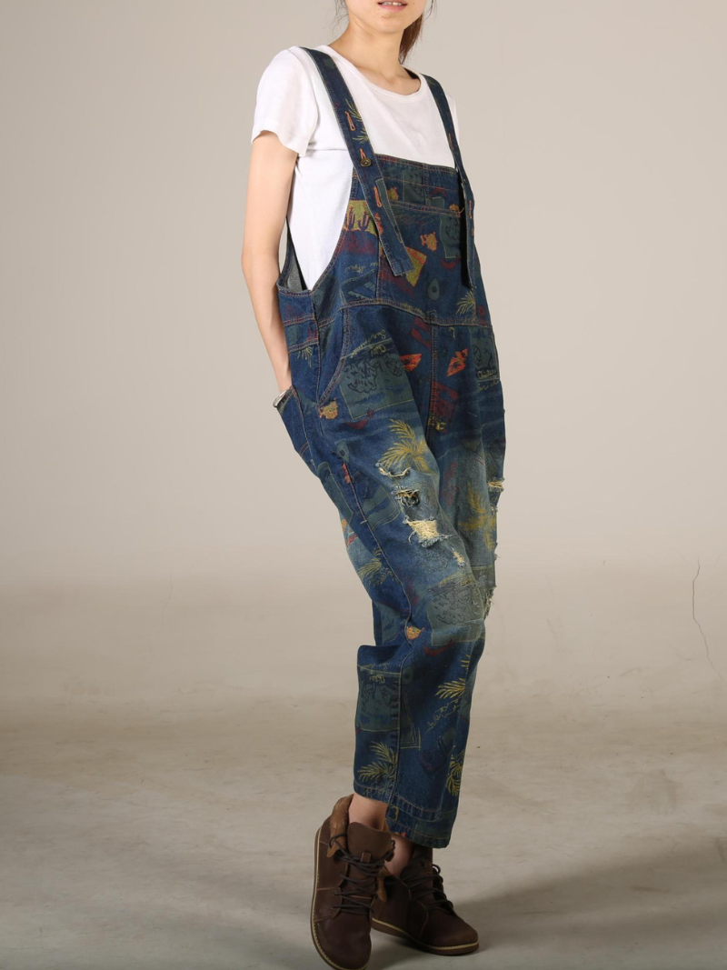 Elegant Women's Boho Denim Cotton Overall Dungarees | Eva Trends