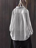 Cotton-Linen Button-Down Blouse with Point Collar